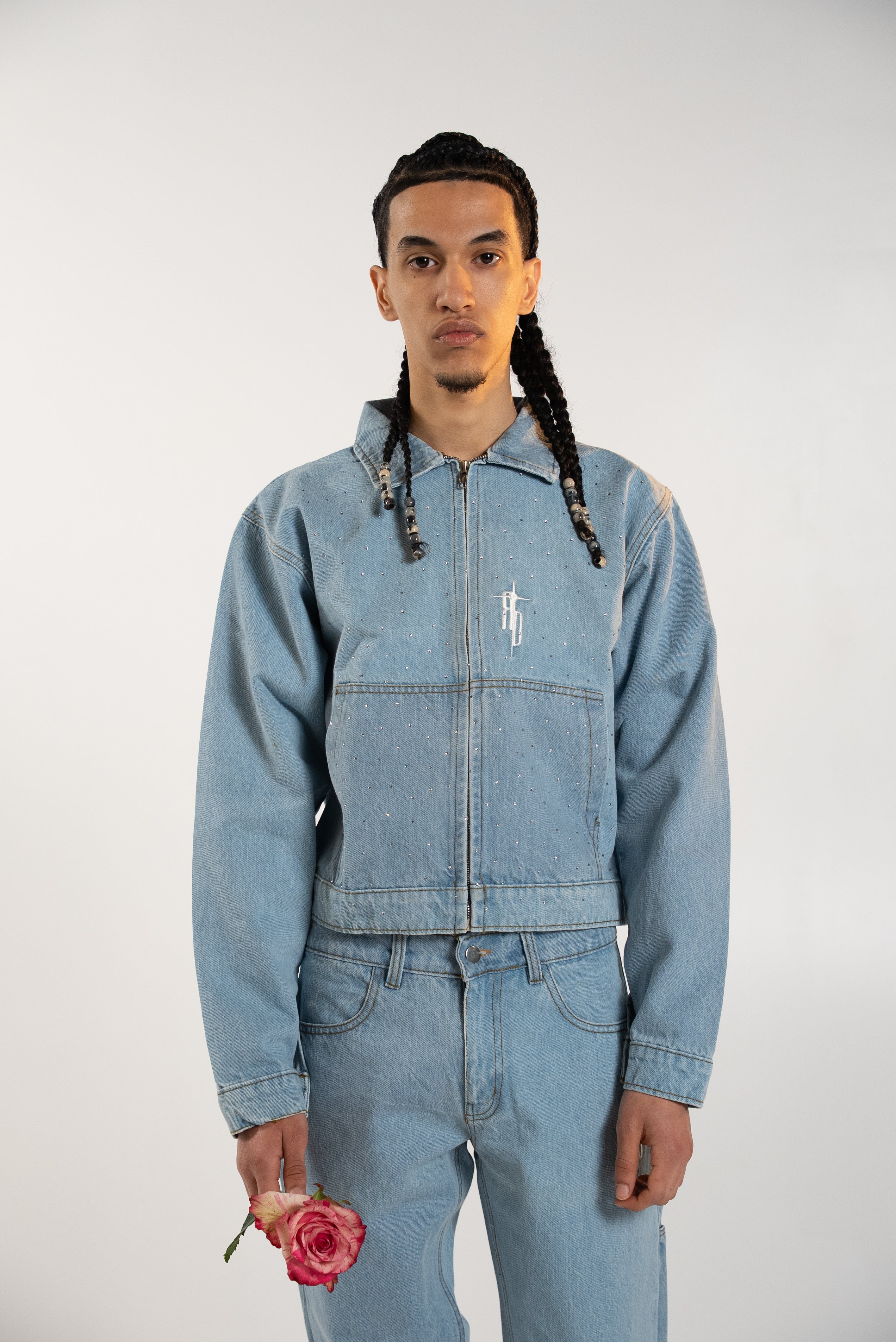 Rhinestone Denim Jacket Uomo
