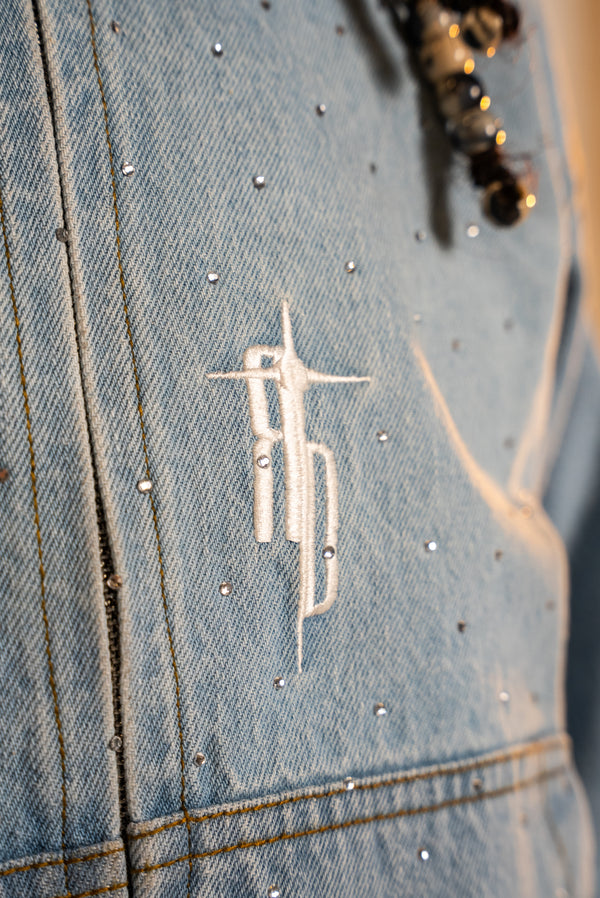 Rhinestone Denim Jacket Uomo