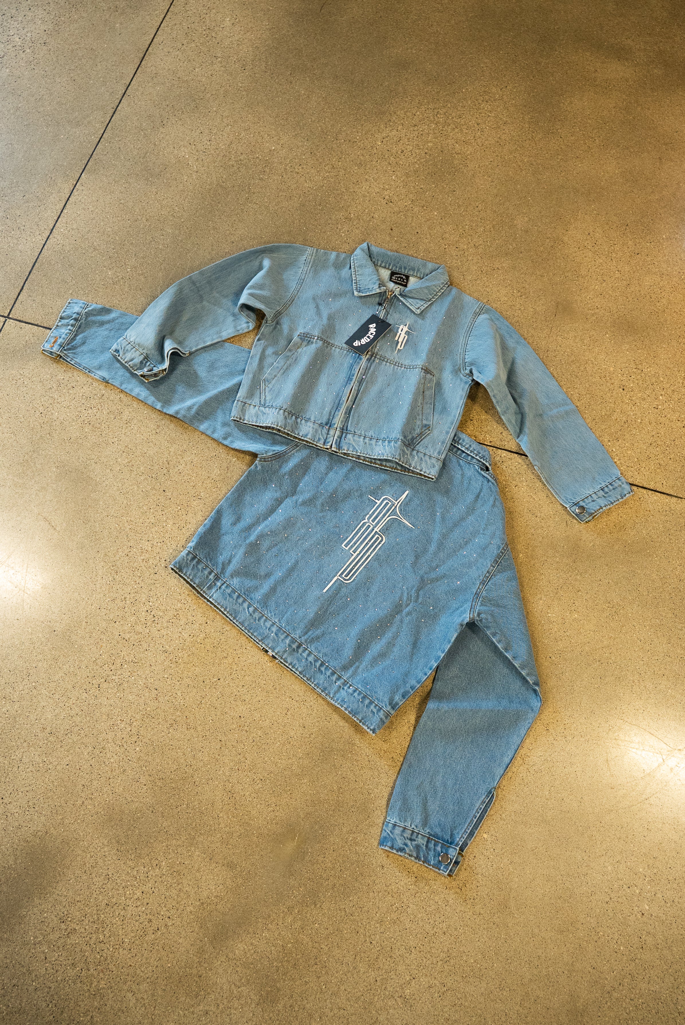 Rhinestone Denim Jacket Uomo