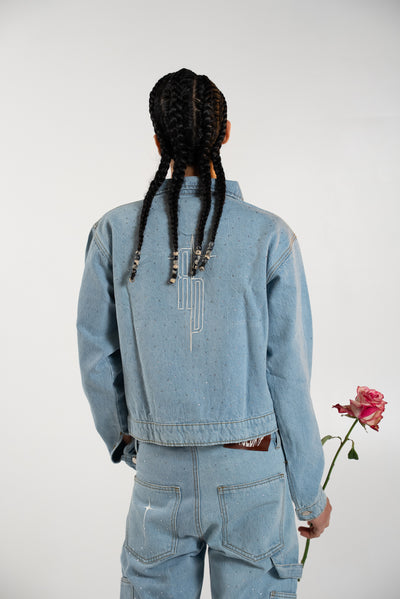 Rhinestone Denim Jacket Uomo